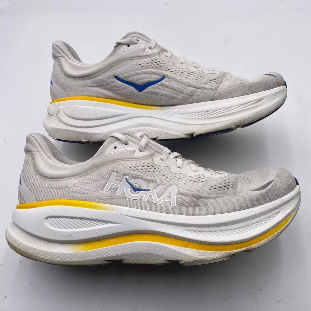 HOKA One One Bondi 9 Running Shoes Mens 11.5 White Yellow 1162011 WGRT Sneaker